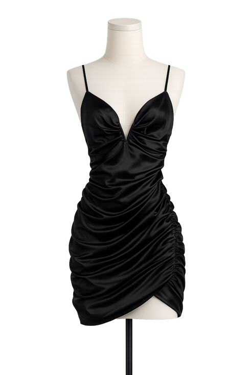 Oh Polly Dresses & Skirts - Oh Polly Dark Romance Black Satin Ruched Mini Dress - Size 4